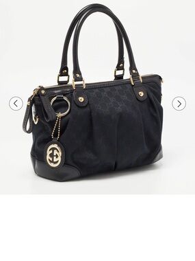 Gucci Black Sukey with Gold Hardware Charm Canvas Satchel Tote
